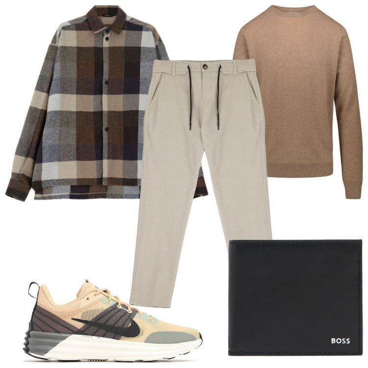 Outfit uomo - Total look #1966838. Stile Casual per Tutti i giorni. Abbinamento con camicie, pantaloni, maglieria, portafogli, sneakers.