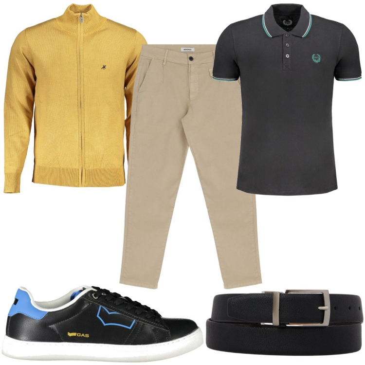 Outfit uomo - Total look #1966839. Stile Casual per Tutti i giorni. Abbinamento con pantaloni, cinture, cardigans, polo, sneakers.