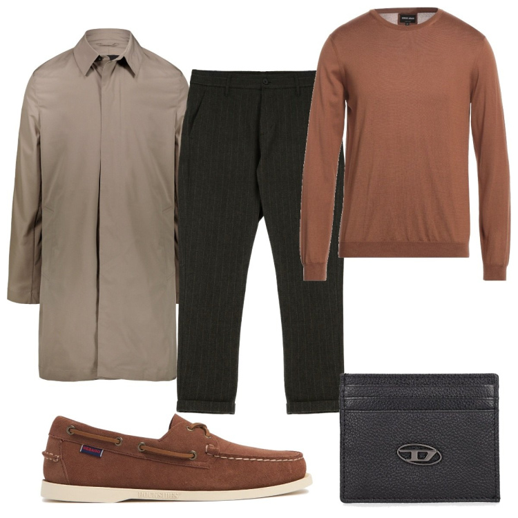 Outfit uomo - Total look #1966842. Stile Trendy per Tutti i giorni. Abbinamento con pullovers, pantaloni, giacche, portafogli, scarpe stringate.