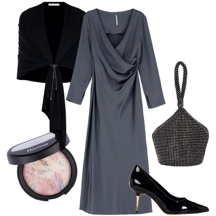 Outfit donna - Il vestito grigio perla. Stile Chic per Serata fuori. Abbinamento con ciprie, stole, pochette, décolleté, vestiti.