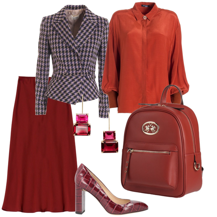 Outfit donna - Total look #1966884. Stile Glamour per Ufficio. Abbinamento con décolleté, zaini, gonne longuette, camicie, blazer, orecchini.