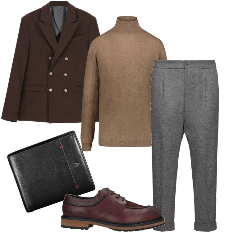 Outfit uomo - La giacca color moka. Stile Business/Elegante per Serata speciale. Abbinamento con scarpe stringate, giacche, maglieria, portafogli, pantaloni.