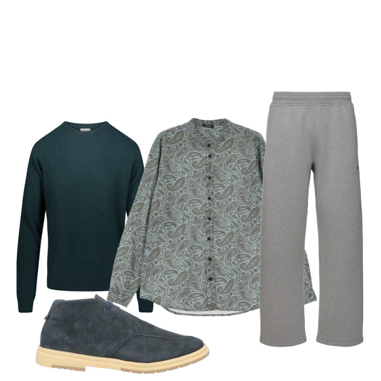Outfit uomo - Total look #1966980. Stile Trendy per Ufficio. Abbinamento con stivali e stivaletti, camicie, maglieria, pantaloni.