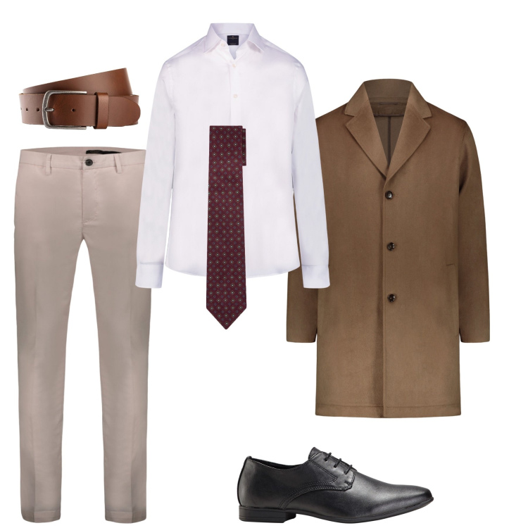Outfit uomo - Eleganza low-cost. Stile Business/Elegante per Ufficio. Abbinamento con scarpe stringate, cinture, camicie, pantaloni, cravatte, cappotti.