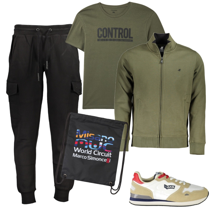 Outfit uomo - Una bella passeggiata. Stile Urban per Tutti i giorni. Abbinamento con borse sportive, t-shirt, pantaloni, felpe, sneakers.
