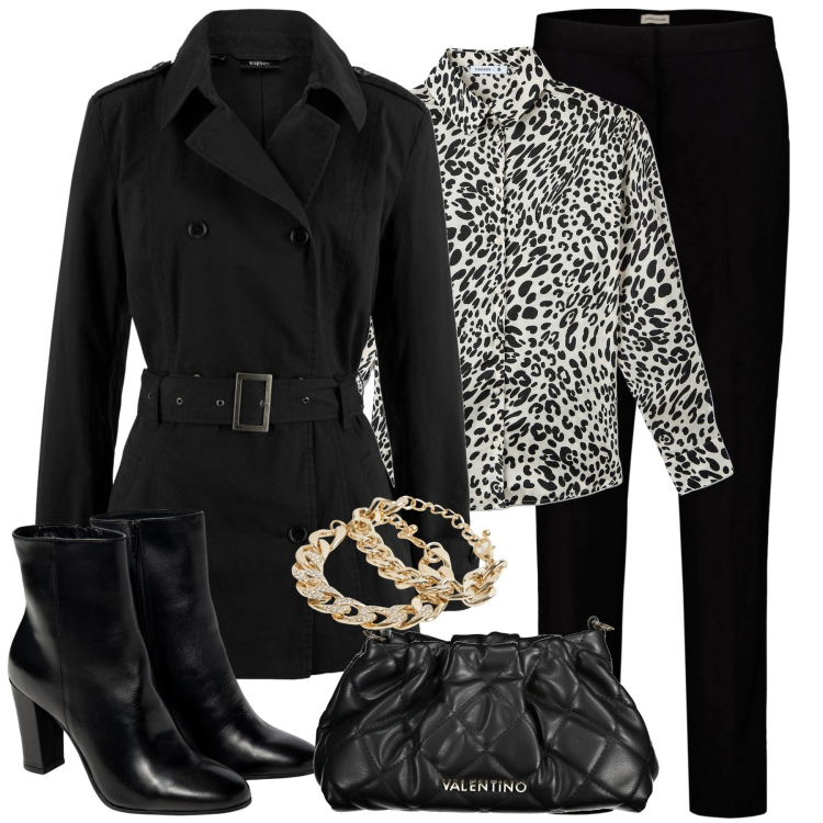 Outfit donna - City. Stile Casual chic per Tutti i giorni. Abbinamento con trench, camicie, braccialetti, pantaloni, stivaletti, borse a mano.