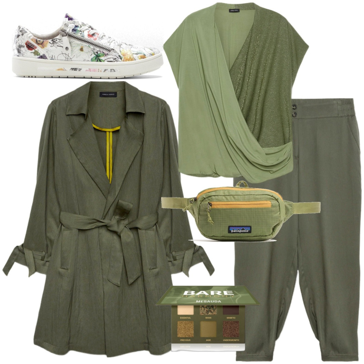 Outfit donna - Total look #1967246. Stile Casual per Tutti i giorni. Abbinamento con sneakers, ombretti, trench, pantaloni, bluse, marsupi.