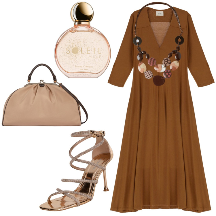 Outfit donna - Total look #1967250. Stile Casual chic per Serata fuori. Abbinamento con profumi, sandali col tacco, vestiti lunghi, collane, borse a spalla.