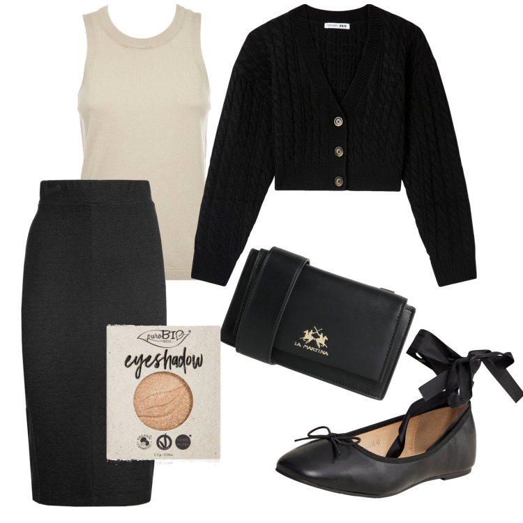 Outfit donna - Total look #1967312. Stile Vintage retrò per Tutti i giorni. Abbinamento con borse a tracolla, ombretti, cardigans, ballerine, gonne lunghe, top.