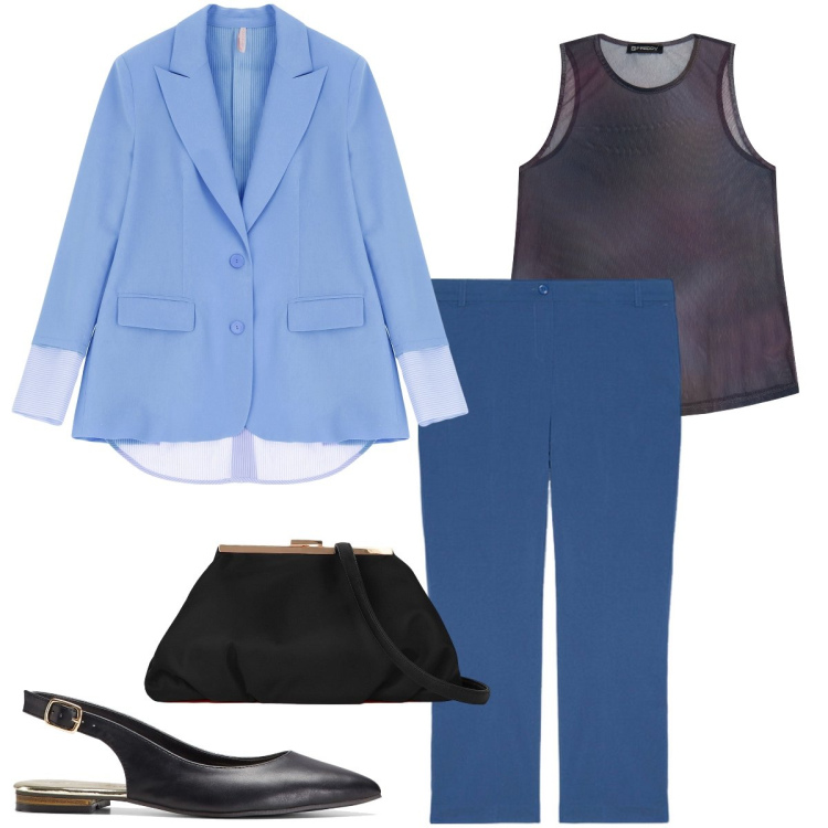 Outfit donna - Elegante con poco. Stile Bon Ton per Ufficio. Abbinamento con ballerine, pantaloni, blazer, canottiere, pochette.
