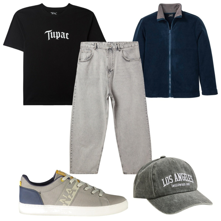 Outfit uomo - Total look #1967387. Stile Trendy per Tutti i giorni. Abbinamento con giacche, jeans, cappelli, t-shirt, sneakers.