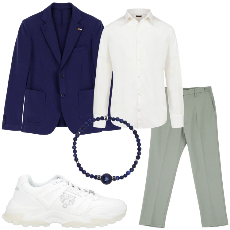 Outfit uomo - Serata glam. Stile Casual per Serata speciale. Abbinamento con sneakers, braccialetti, giacche, pantaloni, camicie.