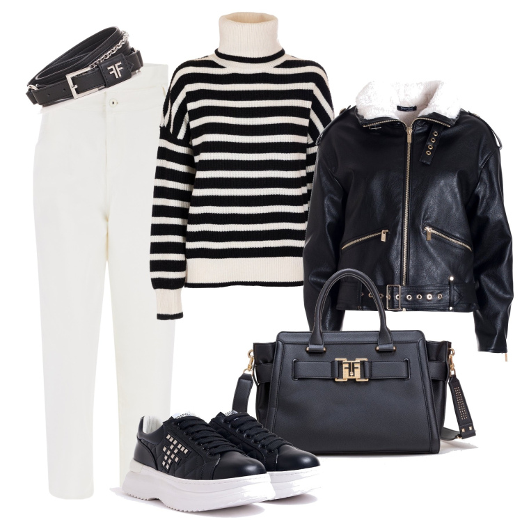 Outfit donna - I primi freddi in saldo. Stile Urban per Tutti i giorni. Abbinamento con jeans, blazer, cinture, sneakers, maglieria, borse tote.