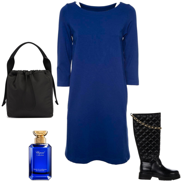 Outfit donna - Total look #1967555. Stile Casual per Tutti i giorni. Abbinamento con profumi, stivali, vestiti corti, borse a mano.
