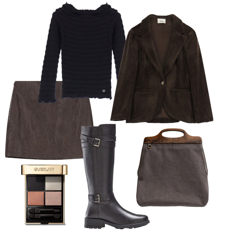 Outfit donna - Mini, stivali e maglione arricciato. Stile Trendy per Tutti i giorni. Abbinamento con stivali, ombretti, pullovers, blazer, minigonne, borse a tracolla.