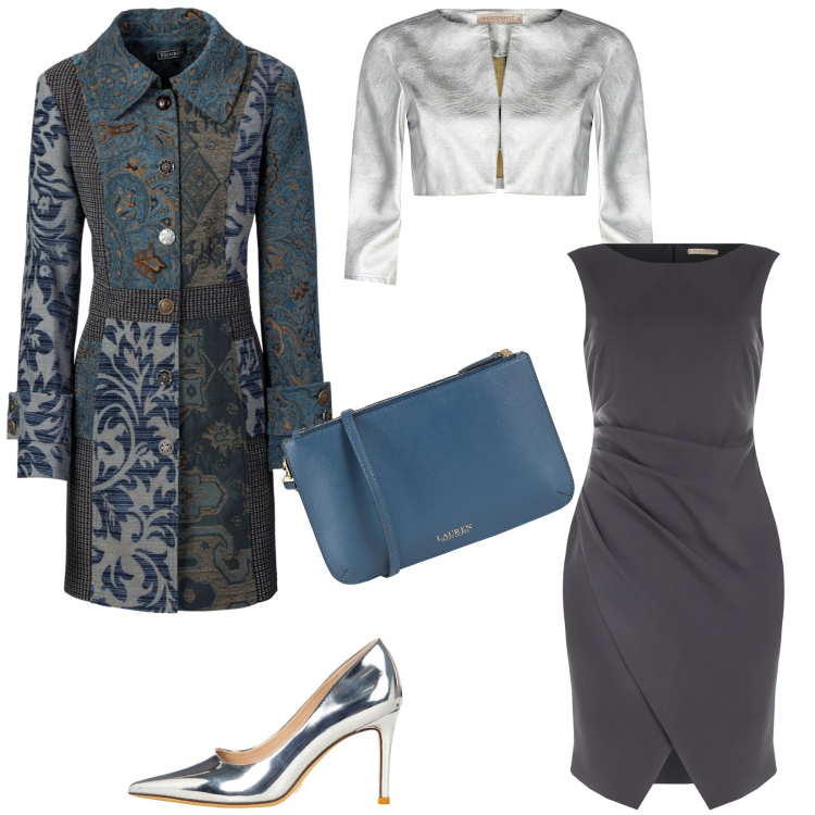 Outfit donna - Il cappottino originale. Stile Chic per Cerimonia. Abbinamento con cappotti, borse a tracolla, sandali, bolero, vestiti a tubino, pochette.