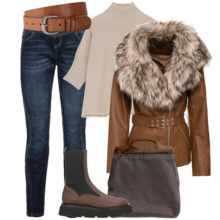 Outfit donna - City. Stile Casual chic per Tutti i giorni. Abbinamento con jeans boyfriend, cinture, blazer, stivaletti chelsea, maglieria, borse a tracolla.