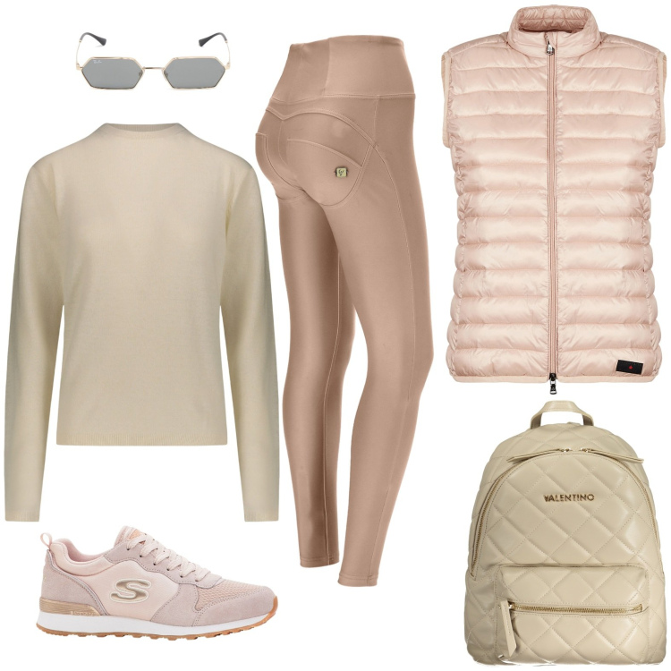 Outfit donna - Total lock. Stile Sporty chic per Tutti i giorni. Abbinamento con sneakers, pantaloni skinny, piumini, pullovers, occhiali da sole, zaini.