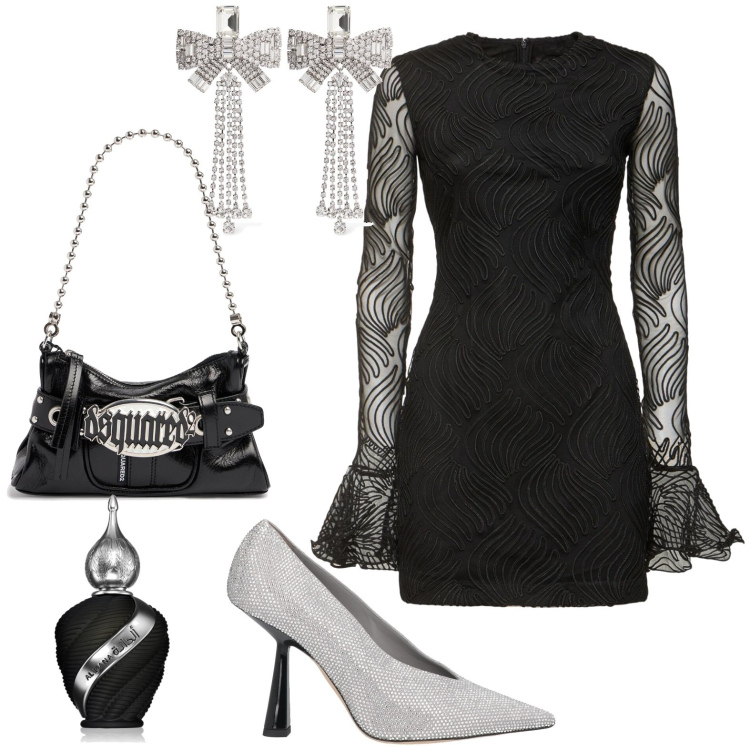 Outfit donna - Total look #1967739. Stile Chic per Serata fuori. Abbinamento con décolleté, profumi, vestiti, borse a spalla, orecchini.