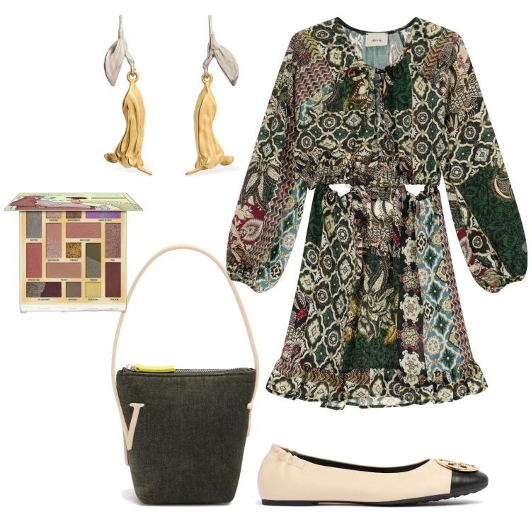 Outfit donna - Total look #1967754. Stile Casual chic per Tutti i giorni. Abbinamento con ombretti, vestiti corti, orecchini, ballerine, borse a spalla.