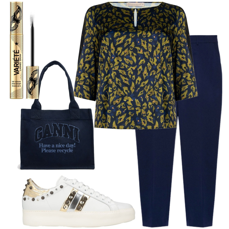 Outfit donna - Total look #1967759. Stile Casual per Tutti i giorni. Abbinamento con sneakers, mascara, bluse, shopping bag, pantaloni.