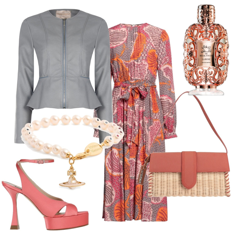 Outfit donna - Total look #1967765. Stile Chic per Serata fuori. Abbinamento con vestiti midi/longuette, sandali in pelle, borse a mano, profumi, blazer, braccialetti.