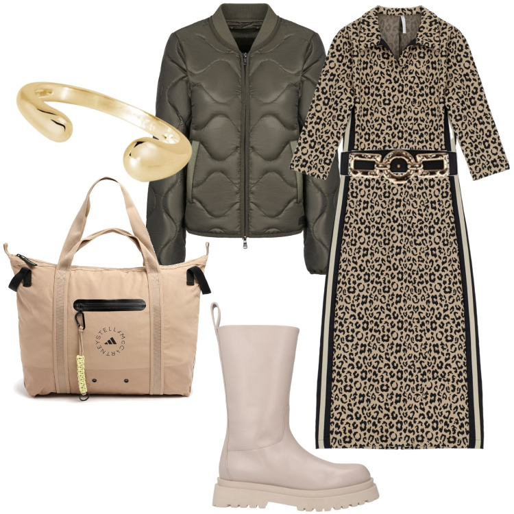 Outfit donna - Total look #1967772. Stile Casual chic per Tutti i giorni. Abbinamento con stivali, anelli, cinture, vestiti midi/longuette, blazer, shopping bag.