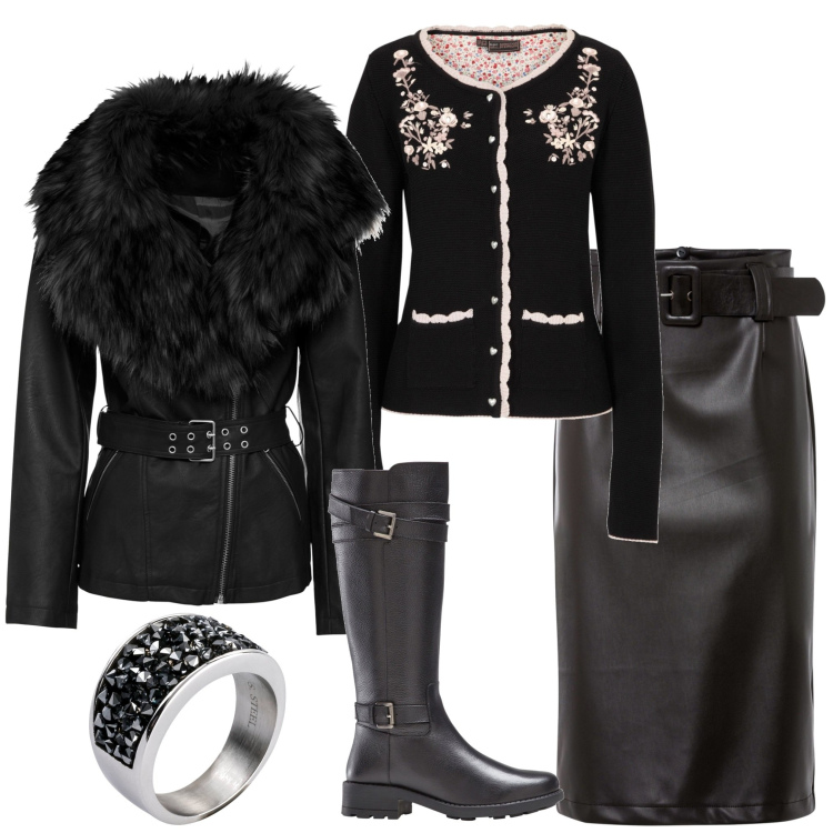Outfit donna - Autunno Bonprix. Stile Casual chic per Serata fuori. Abbinamento con cardigans, stivali, blazer, gonne longuette, anelli.