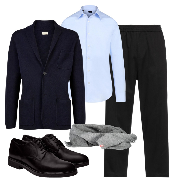 Outfit uomo - Ufficio. Stile Business/Elegante per Ufficio. Abbinamento con pantaloni, scarpe stringate, camicie, cardigans, sciarpe.