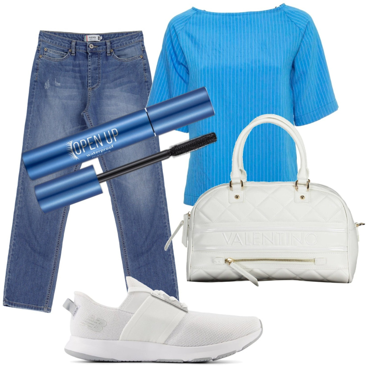 Outfit donna - Total look #1967826. Stile Casual per Tutti i giorni. Abbinamento con mascara, sneakers, jeans dritti, t-shirt, borse a spalla.