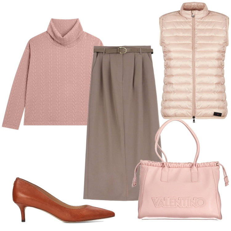 Outfit donna - Total look #1967881. Stile Casual per Tutti i giorni. Abbinamento con décolleté, gonne lunghe, maglieria, piumini, borse a spalla.