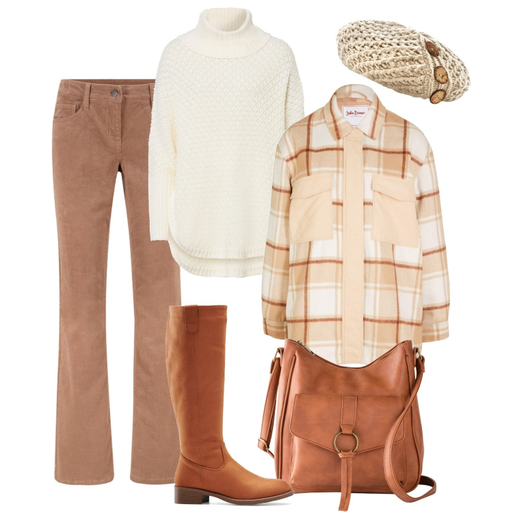 Outfit donna - Autunno Bonprix. Stile Casual per Tutti i giorni. Abbinamento con pantaloni, maglieria, borse a tracolla, stivali, cappotti, berretti.