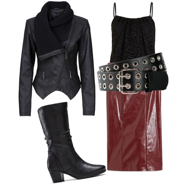Outfit donna - Bonprix rock. Stile Rock per Serata fuori. Abbinamento con blazer, stivali, top, cinture, gonne.