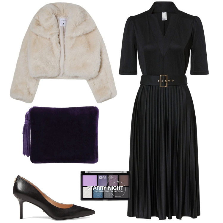 Outfit donna - Eleganza. Stile Chic per Serata fuori. Abbinamento con vestiti midi/longuette, décolleté, ombretti, blazer, pochette.