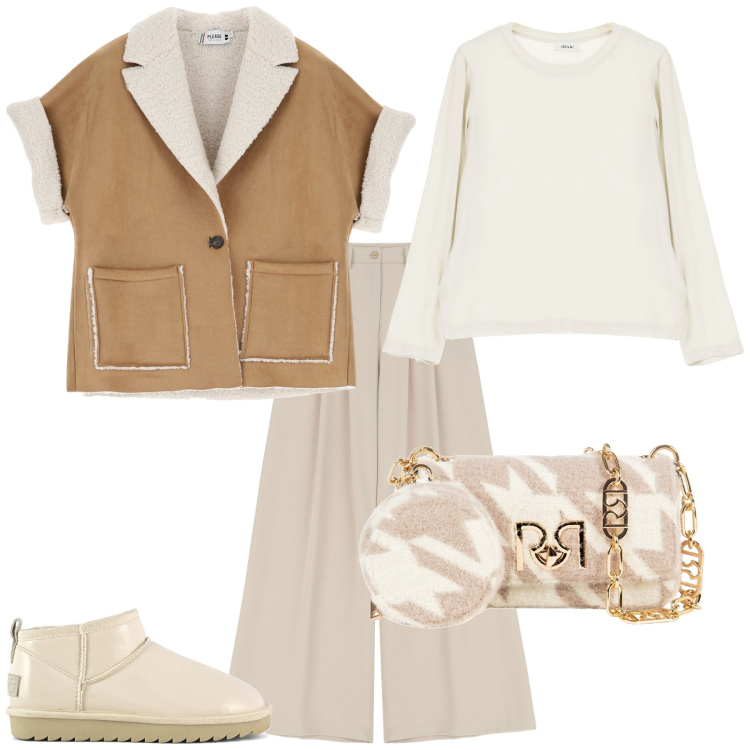 Outfit donna - Total look #1968032. Stile Casual per Tutti i giorni. Abbinamento con pantaloni, blazer, borse a tracolla, maglieria, stivali.