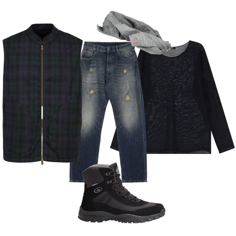 Outfit uomo - Urban boy. Stile Urban per Tutti i giorni. Abbinamento con stivali e stivaletti, jeans strappati, pullovers, piumini, sciarpe.