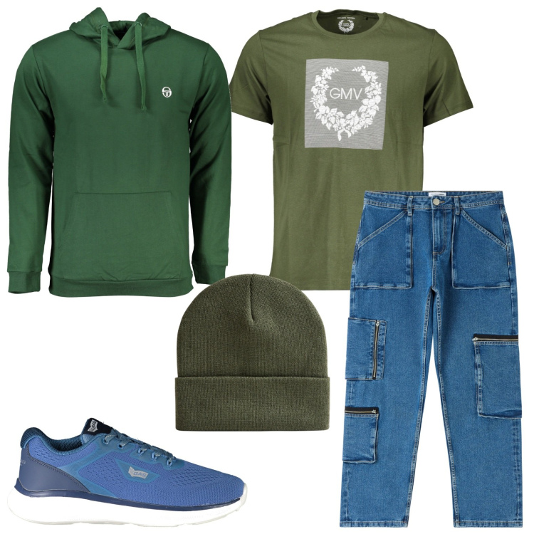 Outfit uomo - Jeans multitasche. Stile Trendy per Tutti i giorni. Abbinamento con jeans, berretti, t-shirt, sneakers, felpe con cappuccio.