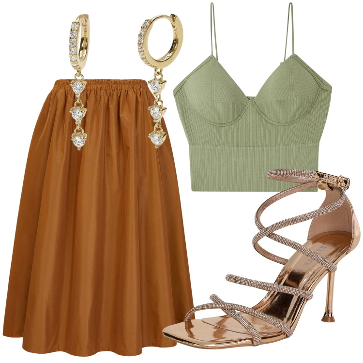 Outfit donna - Anni \'50. Stile Vintage retrò per Serata fuori. Abbinamento con sandali col tacco, top, orecchini, gonne lunghe.