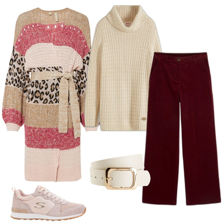 Outfit donna - Total look #1968160. Stile Casual per Tutti i giorni. Abbinamento con pantaloni, sneakers, cinture, cardigans, maglieria.