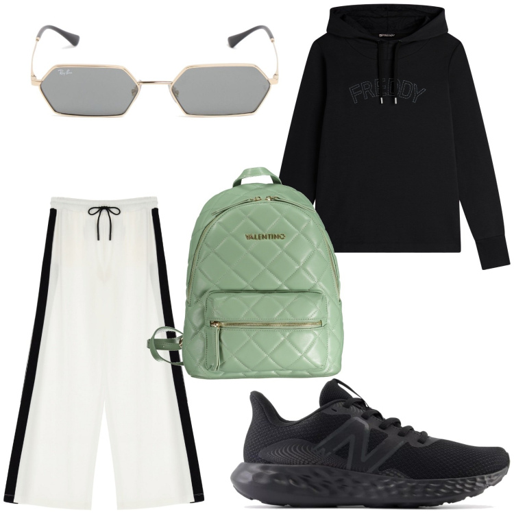Outfit donna - Zaino verde menta. Stile Sporty chic per Sport. Abbinamento con sneakers, pantaloni, felpe con cappuccio, zaini, occhiali da sole.