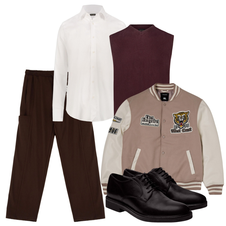 Outfit uomo - Mix. Stile Trendy per Tutti i giorni. Abbinamento con bomber, pantaloni, scarpe stringate, gilet, camicie.