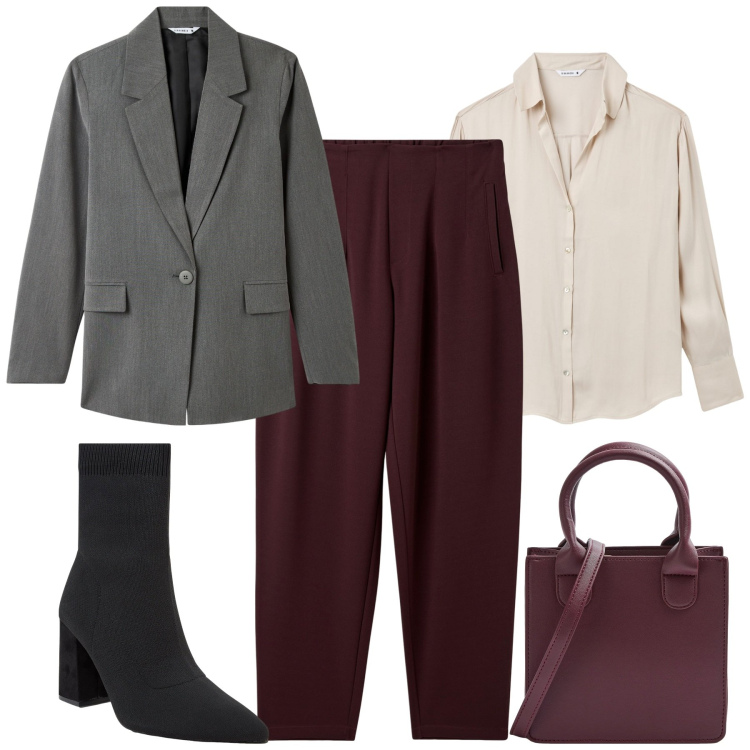 Outfit donna - Total look #1968277. Stile Bon Ton per Tutti i giorni. Abbinamento con blazer, pantaloni chino, shopping bag, camicie, stivaletti.
