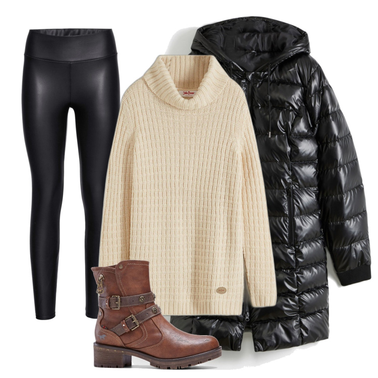 Outfit donna - Casual Fall. Stile Casual per Scuola/Università. Abbinamento con leggings, stivaletti, piumini, maglieria.