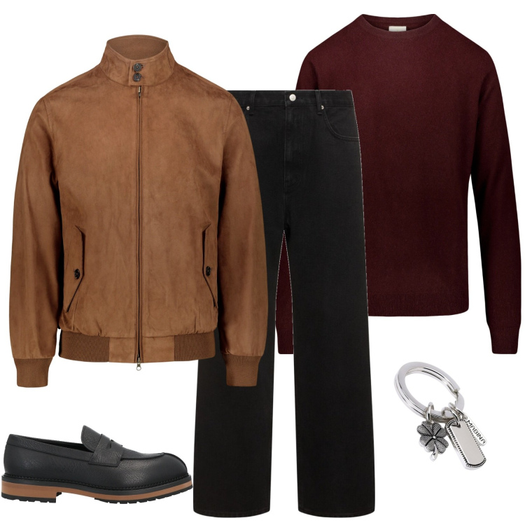 Outfit uomo - Il portachiavi. Stile Casual per Tutti i giorni. Abbinamento con scarpe stringate, portachiavi, maglieria, giacche, jeans.