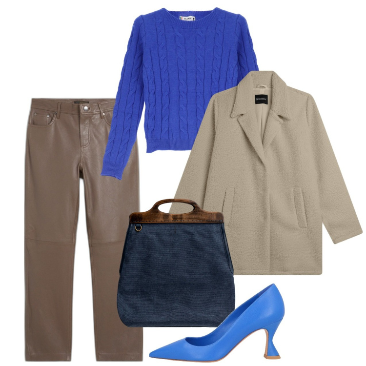 Outfit donna - Osare l\'azzurro. Stile Chic per Tutti i giorni. Abbinamento con pantaloni, décolleté, pullovers, cappotti, borse a tracolla.