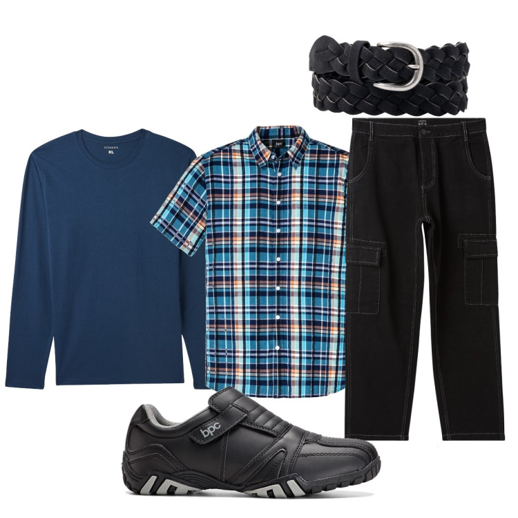 Outfit uomo - Total look #1968472. Stile Casual per Tutti i giorni. Abbinamento con scarpe stringate, camicie a manica corta, pantaloni cargo, maglieria, cinture.