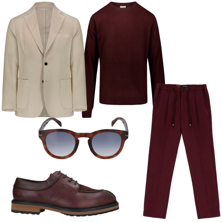 Outfit uomo - Blazer elegante. Stile Trendy per Serata speciale. Abbinamento con scarpe stringate, pantaloni, giacche, maglieria, occhiali da sole.