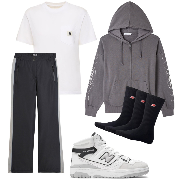 Outfit donna - Sporting. Stile Casual per Sport. Abbinamento con pantaloni, felpe con cappuccio, calzini, sneakers, t-shirt.