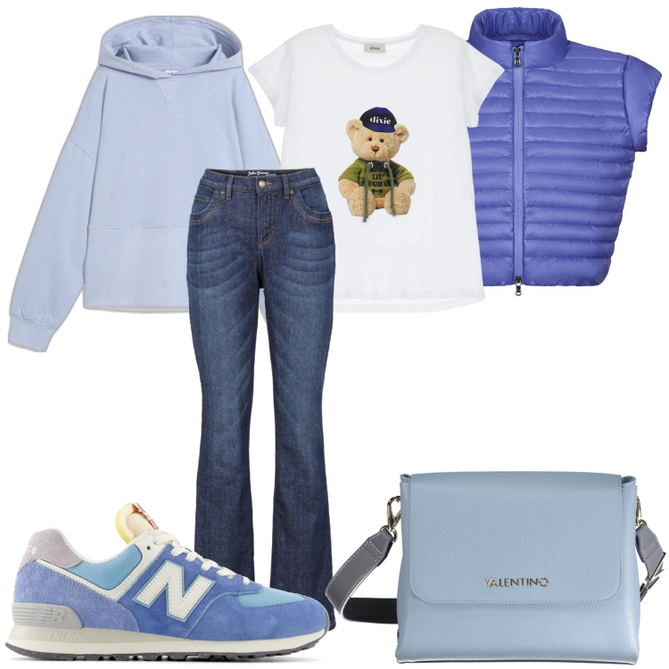 Outfit donna - Comoda e semplice. Stile Casual per Tutti i giorni. Abbinamento con jeans bootcut, felpe con cappuccio, sneakers, t-shirt, blazer, borse a spalla.