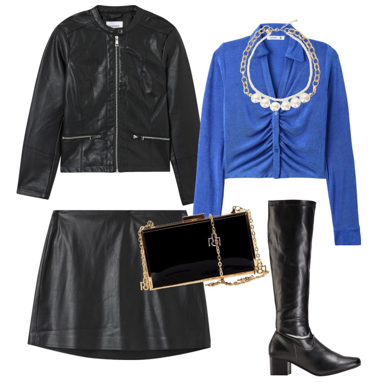 Outfit donna - Il completo in similpelle. Stile Rock per Serata fuori. Abbinamento con stivali, camicie, blazer, minigonne, pochette, collane.